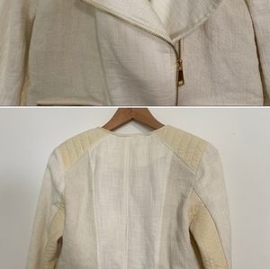 EUC tweed n faux leather cream moto jacket